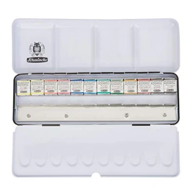 Afbeelding van Schmincke HORADAM AQUARELL Bestseller verfdoos met 12 fijnste aquarelverf, 74412097, metalen doos, schilderset, x 1/2 cel, ruimte voor extra cel