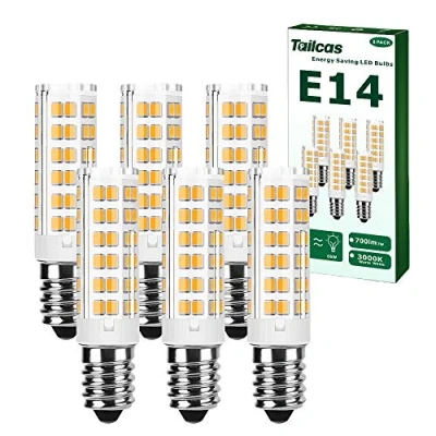 Afbeelding van Ledlampen, E14, 7 W (komt overeen met 65 gloeilamp), 13,5 mm x mm, warmwit, 3000 K, 700 lm, AC 220 240 V, niet dimbaar, zonder flikkeren, voor slaapkamer, woonkamer, keuken, tuin (6 stuks)