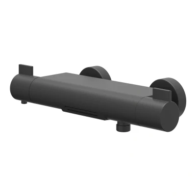 Afbeelding van IVY Pact badthermostaatkraan opbouw cooltouch met cascade uitloop Mat Zwart PVD