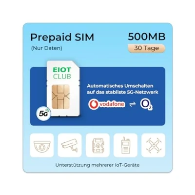 Afbeelding van EIOTCLUB Prepaid SIM kaart voor 5G/4G LTE bewakingscamera, wildcamera, router, GPS tracker, ondersteunt Vodafone, O2 netwerk, alleen gegevens, zonder contract, registratie