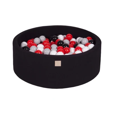 Afbeelding van Ronde Ballenbak set incl 200 ballen 90x30cm Zwart Ballenbakje.nl Geel Violet Wit Donkergroen