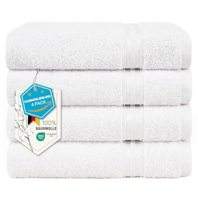 Afbeelding van Hammetex Set van 4 handdoeken, 100% katoen, premium kwaliteit, groot, 50 x 100 cm, zacht, absorberend, sneldrogend, wit