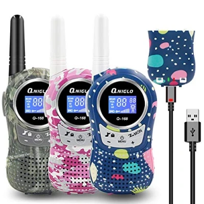 Afbeelding van QNIGLO Walkie Talkie Kinderen Oplaadbare,8 kanalen bidirectionele radio 3Km lange afstand PMR, spionageuitrusting, beste cadeauspeelgoed,Gebruik een lithiumbatterij(Q168Plus_3Pack)