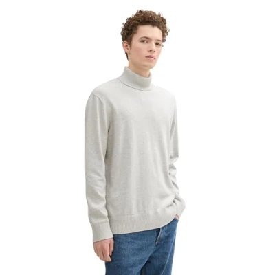 Afbeelding van TOM Tailor Denim Basic Rollkragen Trui, Heren, Maat: Large, Light stone grey melange