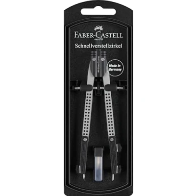 Afbeelding van FABER CASTELL 174037 Snelverstelbare passer met scharnier, incl. reserveonderdelen en passerpennen, zilver, voor school opleiding