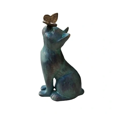 Afbeelding van Eivdru Kattendecoratie, tuinfiguren voor buiten, kittens met vlinder, tuinbeeld, ornament, watervaste diersculptuur van kunsthars, woondecoratie, tuindecoratie