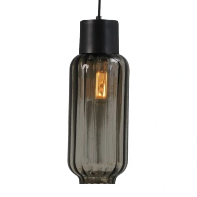 Afbeelding van Masterlight Zwarte design hanglamp Lett ll met smoke glas 93263