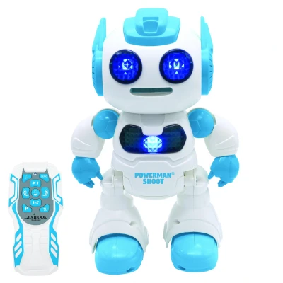 Afbeelding van Lexibook, Powerman® Shoot, Mijn eerste werpschijf robot, Programmeerbare robot met afstandsbediening, Speelt muziek en danst, Geluids lichteffecten, 12 schuimschijven, ROB17