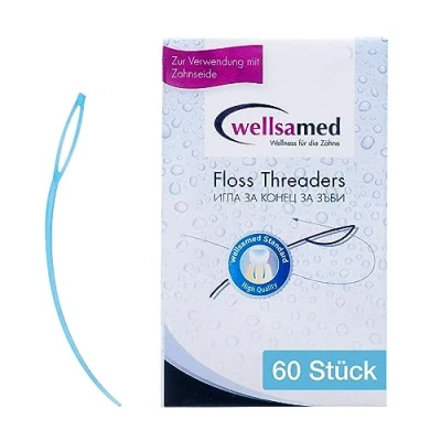 Afbeelding van Wellsamed 60 stuks floss threaders smaakneutraal, voor beugels, bruggen en implantaten