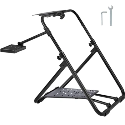 Afbeelding van VEVOR Race Stuurstandaard met 0 tot 40 Pedaal 600 830mm In Hoogte Verstelbaar Inklapbaar Koolstofstalen Frame voor Logitech, Thrustmaster, Fanatec, Hori, Mad Catz 80*72*83cm Zwart