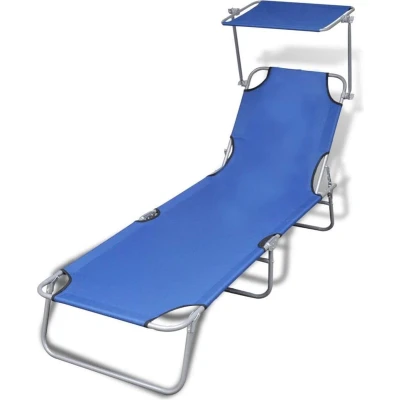 Afbeelding van Ligbed inklapbaar met luifel staal en stof blauw
