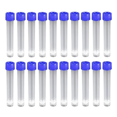 Afbeelding van HUAZIZ 20 stuks monsterbuisjes met deksel en getrapte markeringen, 10 ml blauwe afdekking, reageerbuisje, plastic buisjes, reageerbuisjes, testbuis voor laboratorium ziekenhuis