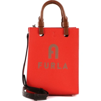 Afbeelding van FURLA Leren Handtas Schoudertas Varsity Style Mini Tote Spritz + Greige Lichtrood