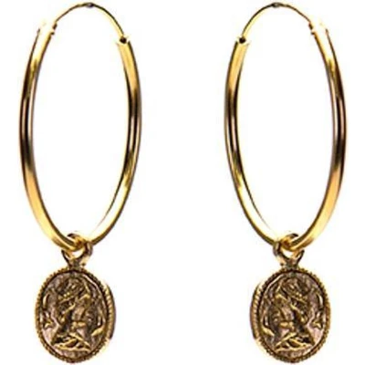 Afbeelding van Karma 925 Sterling Zilveren Hoops Symbols Goudkleurige Coin Oorknoppen M1969 25