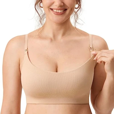 Afbeelding van MOMANDA Vrouwen voedingsbeha zonder beugel Naadloos Geribd Bralette Sport Zwangerschap Verpleeg BH&#039;s Slapen Comfortabel Beige 2 M