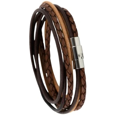 Afbeelding van Simaru Wikkelarmband met bajonetsluiting, glad en gevlochten, uniseks armband van echt leer, natuurlijk leer magneetsluiting, M Handgelenkumfang 16 17 cm, roestvrij staal