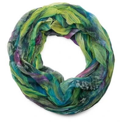 Afbeelding van styleBREAKER veer patroon batik stijl lus sjaal, crash en crinkle, zijdeachtig licht 01016064, Farbe:Purper