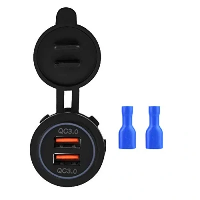 Afbeelding van Dual Charge QC3.0 USB opladeraansluiting, 12V / 24V aluminium waterdichte dubbele autolader Voedingsadapteruitgang voor scheepvaart, boot, motorfiets, vrachtwagen, golfkar en meer