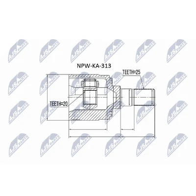 Afbeelding van NTY NPW KA 313 Homokineet Handgeschakeld Versnellingsbak zijde, Vooras rechts KIA: Picanto I (SA) 1.1, 1.0, 1.1 CRDi, 1.0 LPG, LPG 2004 2011