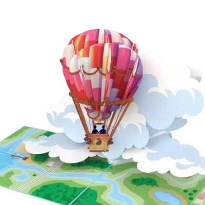 Afbeelding van MOKIO® Pop Up Kaart Luchtballon 3D wenskaart voor een verjaardag, Verjaardagskaart