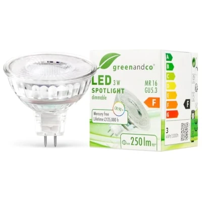 Afbeelding van greenandco® CRI 90+ MR16 GU5.3 dimbare LED spot, 3 W 250 lm 38 2700K warmwit 12V AC/DC
