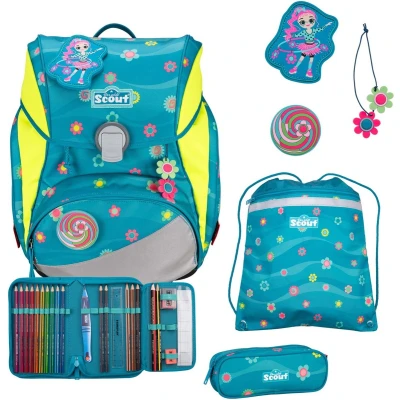 Afbeelding van Scout Schooltas Alpha Set 4 delig Little Flowers Petrol