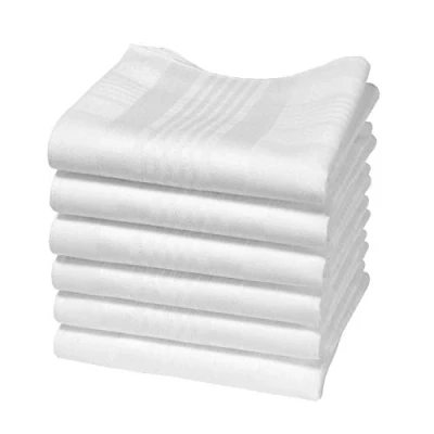 Afbeelding van Hankiss Witte Organische Katoenen Zakdoeken Ice Model Groot Formaat 43cm 6 Stuks 100% GOTS Gecertificeerd Katoen