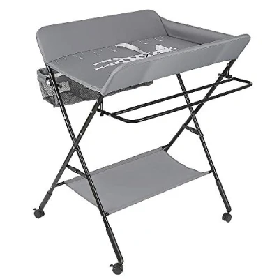 Afbeelding van Opvouwbare en draagbare commode,Draagbare multifunctionele luierwisseltafel,mobiele commode met aankleedkussen, veiligheidsgordel opbergvakken 80 * 66 98cm (grijs)