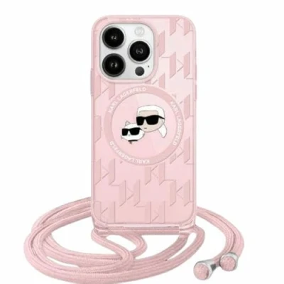 Afbeelding van CG Mobile Karl Lagerfeld KLHMP15SHCKLCP Hoes voor iPhone 15/14/13 6,1&quot; Roze hardcase IML Crossbody Monogram &amp; Choupette Head