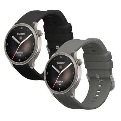 Afbeelding van kwmobile 2x horlogebandjes geschikt voor Huami Amazfit Balance A2286 bandje Smartwatch bandjes van TPU Activity tracker horloge band in zwart / grijs