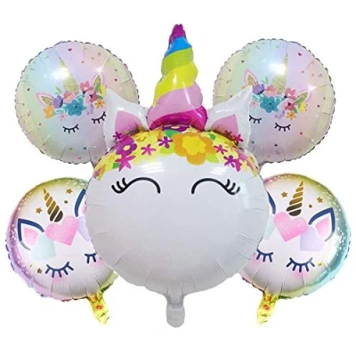 Afbeelding van DIWULI eenhoornballonnen 5 delige set, folieballonnen, schattige eenhoornfolieballonnen voor verjaardagsmeisjes, kinderverjaardagsfeestjes, bruiloften, themafeesten, decoratie, cadeaudecoratie