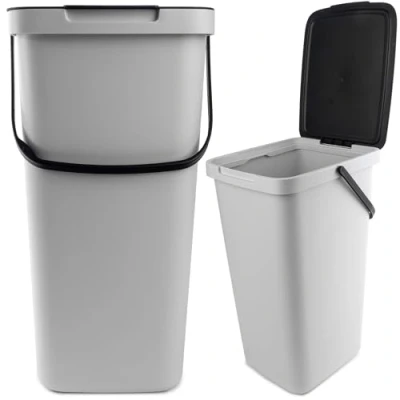 Afbeelding van KADAX afvalemmer met deksel en handvat, plastic voor afvalscheiding, rechthoekige klapdeksel (grijs, 25 l)