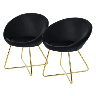 Afbeelding van ML Design eetkamerstoelen set van 2 fluweel zwart woonkamerstoel met ronde rugleuning gestoffeerde stoel