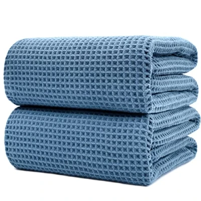 Afbeelding van Polyte Microvezel badhanddoek pluisvrij &amp; sneldrogend wafelstructuur zeer groot blauw 89 x 178 cm 2 stuks