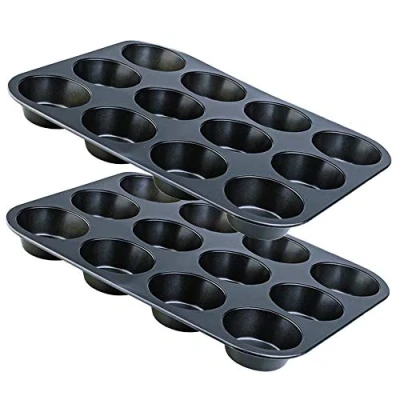 Afbeelding van Space Home Muffin &amp; Cupcake Bakvorm 12 Gaatjes Koolstofstaal met Antiaanbaklaag Set van 2