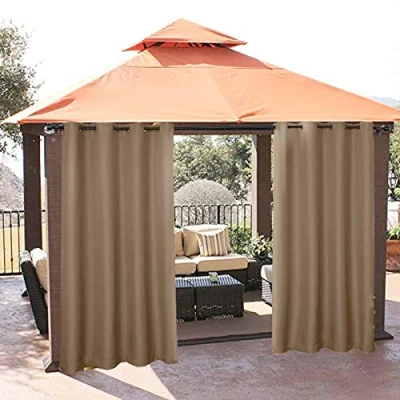 Afbeelding van ele ELEOPTION Outdoorgordijnen, waterafstotend, uv bescherming, ingestanste ringen, winddicht, ondoorzichtig, voor binnen en buiten, tuin, binnenplaats, balkon, bruin, 2 stuks, 132 x 213 cm
