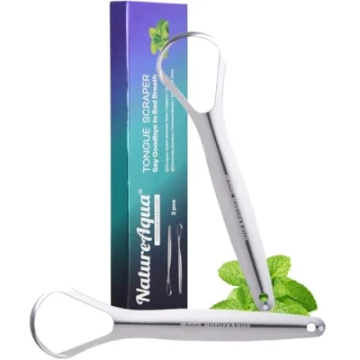 Afbeelding van Tongreiniger roestvrij staal (2 stuks), 100% beste antimicrobieel materiaal, stabiele handgrepen, tongreiniger, tongschraper tegen slechte adem (enkele laag)