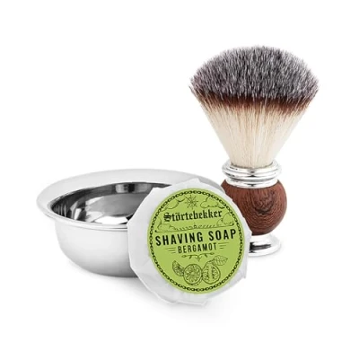 Afbeelding van Störtebekker® Premium scheerkwastenset met scheerschaal van roestvrij staal en scheerzeep [incl. scheer baardgids e book] cadeau idee perfecte aanvulling op scheermes (bergamotte)