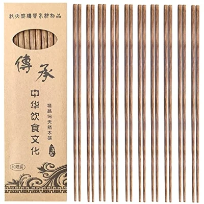 Afbeelding van DXIA 10 Paar Chopsticks, Eetstokjes, Handgemaakte Chopsticks,Chinese Eet Stokjes,Herbruikbaar,Japanse/Chinese Eetstokjes met Hoesje, Hout Chinese Set, Bruin