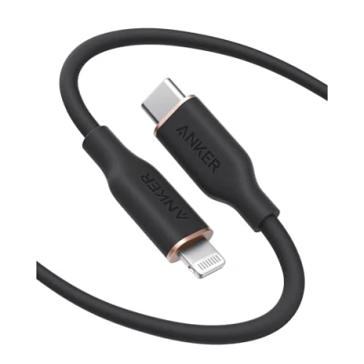 Afbeelding van Anker Powerline III Flow, USB C naar Lightning oplaadkabel PD, compatibel met iPhone 12 Pro Max/12/11 Pro/X/XS/XR/8 Plus, AirPods Pro, 180cm, Apple MFi gecertificeerd, silicagel (in nachtzwart)