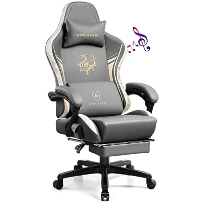 Afbeelding van GTPLAYER Dragon Series gamingstoel, gamingstoel met bluetooth luidsprekers en voetensteun, ergonomische draaistoel, computerstoel, grijs