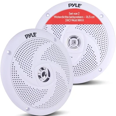 Afbeelding van Pyle Marine Speakers 16,5 cm 2 weg waterdicht en weerbestendig outdoor audio stereo geluidssysteem met 240 watt vermogen laag profiel, slanke stijl 1 paar PLMRS6W (wit)