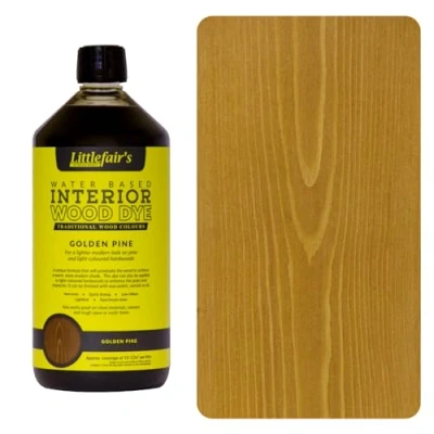 Afbeelding van Littlefair&#039;s Niet giftige houtbeits op waterbasis 1 liter gouden grenen kleurstof voor hout binnenshuis, o.a. deuren en plinten