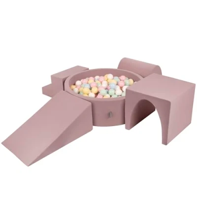 Afbeelding van KiddyMoon Schuimspeelplaats Met Rond Ballenbad (200 Ballen) Ballenbakken Voor Baby&#039;s Speelbad Hindernisbanen, Erika:Pastel Blauw/Pastel Geel/Wit/Munt/Poeder Roze