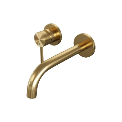 Afbeelding van Brauer Gold Edition Wastafelmengkraan inbouw gebogen uitloop rechts hendel lang smal model A2 PVD geborsteld goud