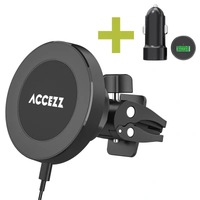 Afbeelding van MagSafe draadloze oplader telefoonhouder auto Ventilatierooster van Accezz Zwart