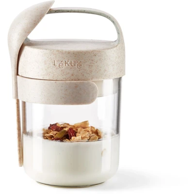 Afbeelding van Lékué To Go pot organisch materiaal met lepel beige 0,6 L