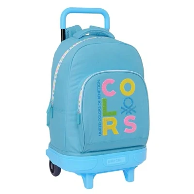 Afbeelding van Benetton Spring Grote rugzak met wielen, compact, afneembaar, ideaal voor kinderen van verschillende leeftijden, comfortabel en veelzijdig, kwaliteit duurzaamheid, 33 x 22 45 cm, hemelsblauw,