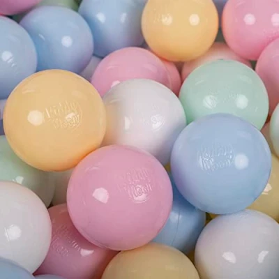 Afbeelding van KiddyMoon 100 Ballen ∅ 7Cm Kinderballen Speelballen Voor Ballenbad Baby Plastic Made In Eu, Pastel Blauw Geel Wit Munt Poeder Roze