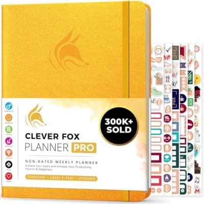 Afbeelding van Clever Fox Planner PRO Wekelijkse &amp; maandelijkse Life om de productiviteit, het tijdmanagement en behalen van uw doelen te verhogen Organizer, Ongedateerd, A4 Formaat Amber Geel
